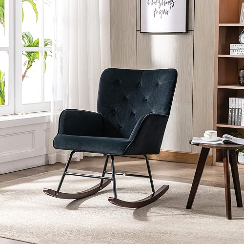 HomSof Silla mecedora moderna tapizada para cuarto de bebé para sala de estar talla única color negro