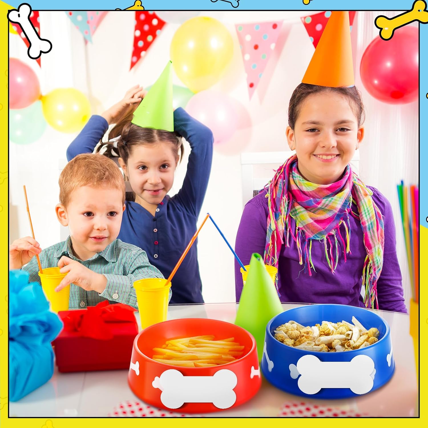 12 Pack Dog Paw Plastic Bowls Dog Theme Birthday Decoration Party Supplies Blue Yellow Snack Bowls Plates Puppy Food Trays with Bone Cards for Party Favors Table Centerpieces(Red)