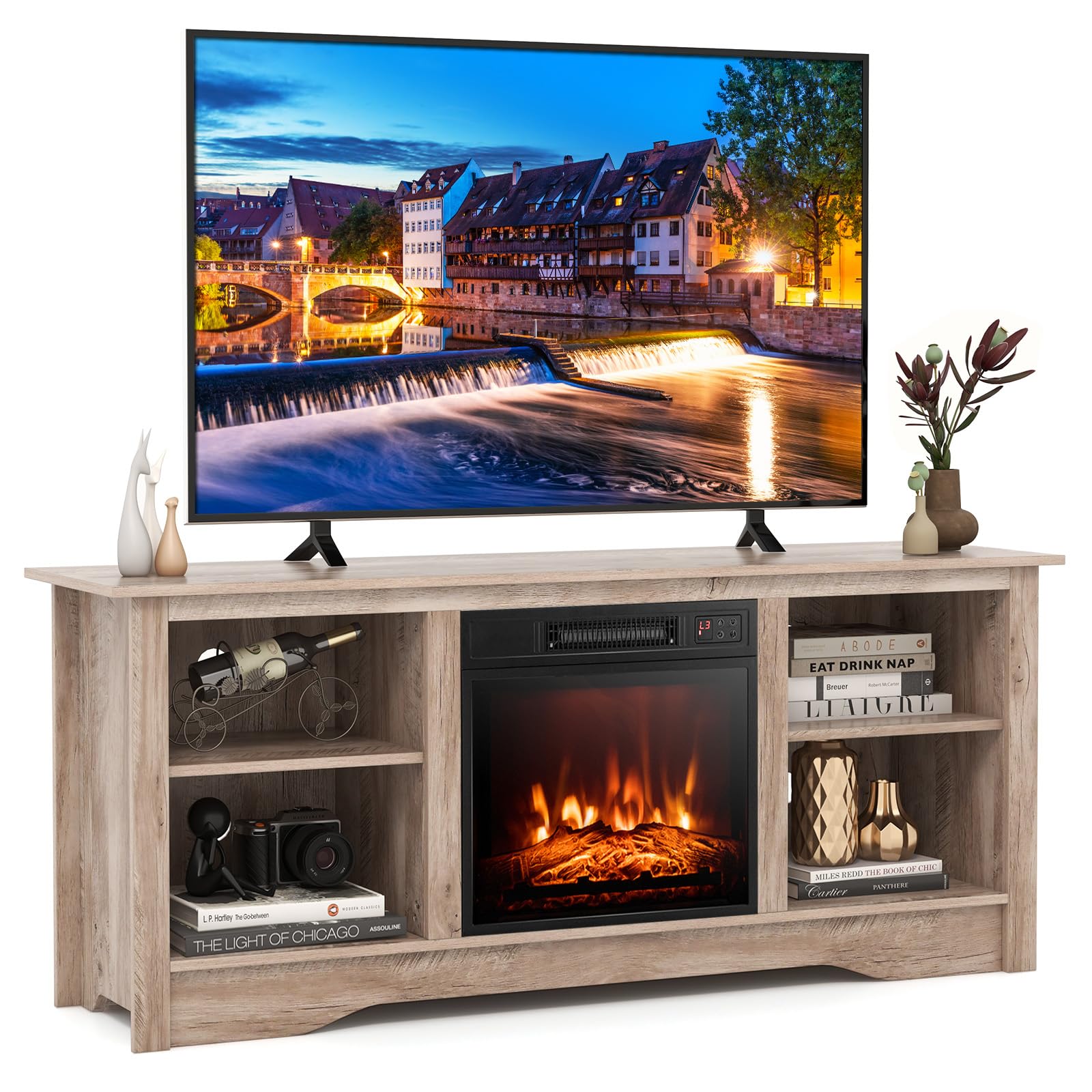 Amazon.com: Tangkula TV Stand with 18” Electric Fireplace, for Flat ...