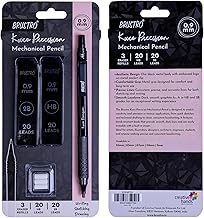 BRUSTRO Kuro Precision Mechanical Pencil | Tip Size - 0.9mm With 20 - HB and 20-2B leads, 3 Eraser Refills| Ideal For Writing, Sketching, Drawing, Mandala Arts and Fine Art Students