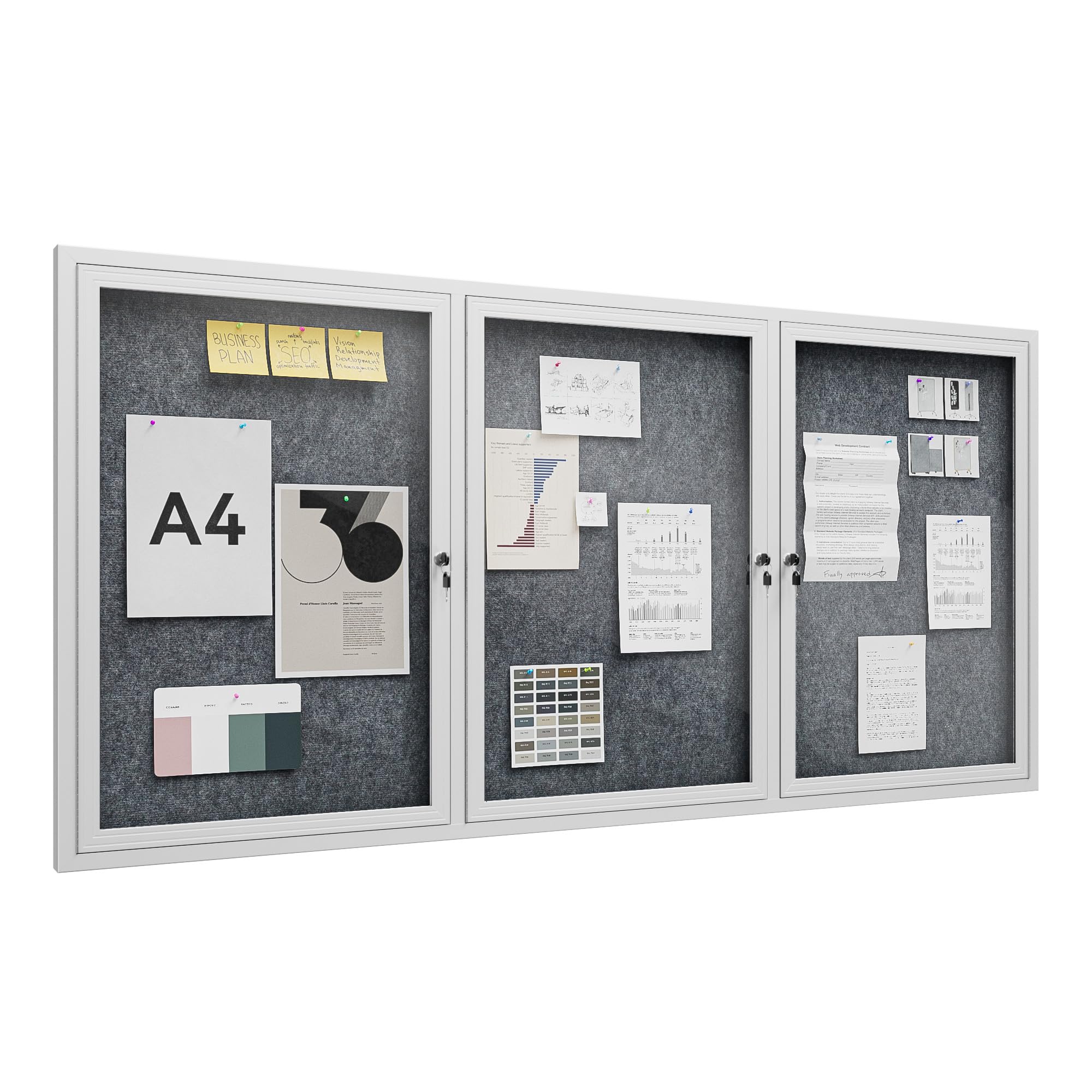 View 1 of ***MINOR DAMAGE***Phelorata 72"x36" Lockable Enclosed Bulletin Board, Outdoor Flet Weather-Resistant Aluminum Frame Notice Board, Wall Mounted Display Case Acrylic Doors for School,Office,Silver Frame w/Grey Flet