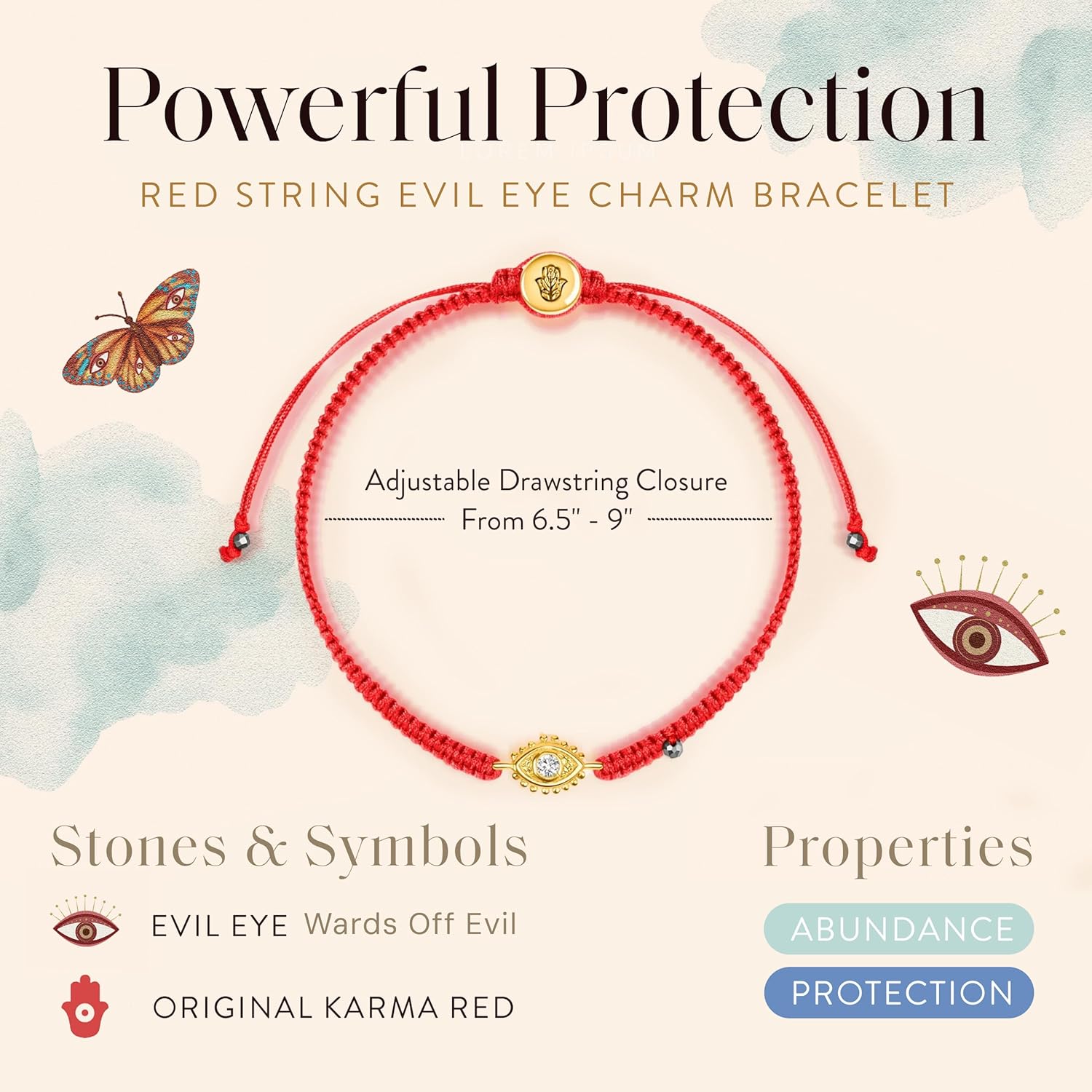KARMA AND LUCK Powerful Protection, Red String Bracelet & Evil Eye Charm for Women with Genuine Gemstone, Size 5.5"-7.5” - Image 2