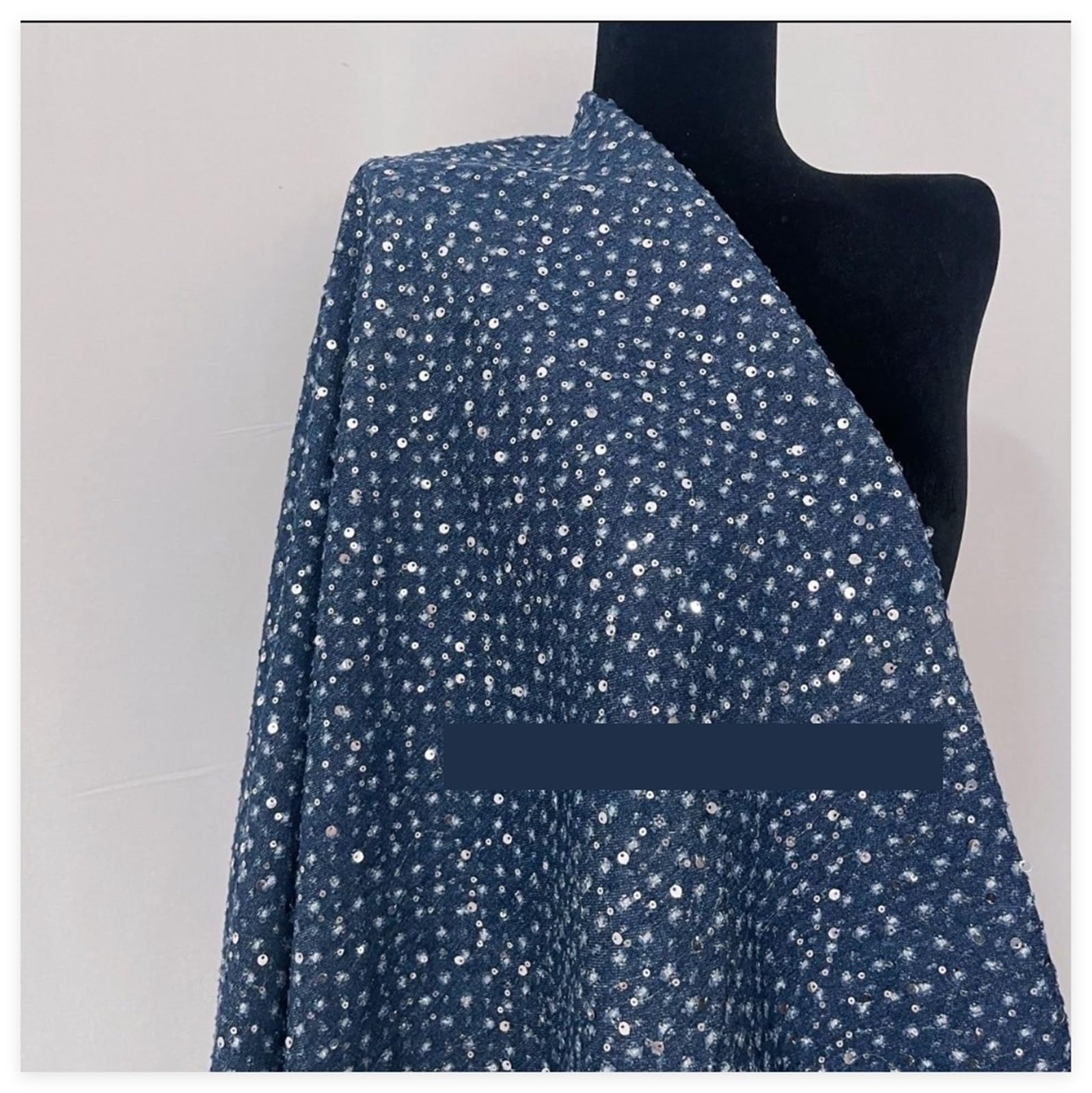 Tessuto denim lavato con ricamo di paillettes squisito 1M for cappotti, camicie, pantaloni, borse, cucito a mano fai da te, tessuti(WHITE)