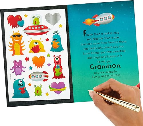 Miniatura 7 de Hallmark Tarjeta del día de San Valentín con calcomanías para nieto (larga distancia, barco cohete)