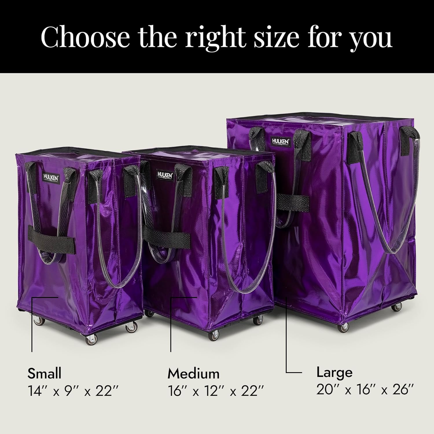 HULKEN L, M Reusable Grocery Bag On Wheels, Rolling Tote - Folds Flat - Unbreakable Handles - Image 2