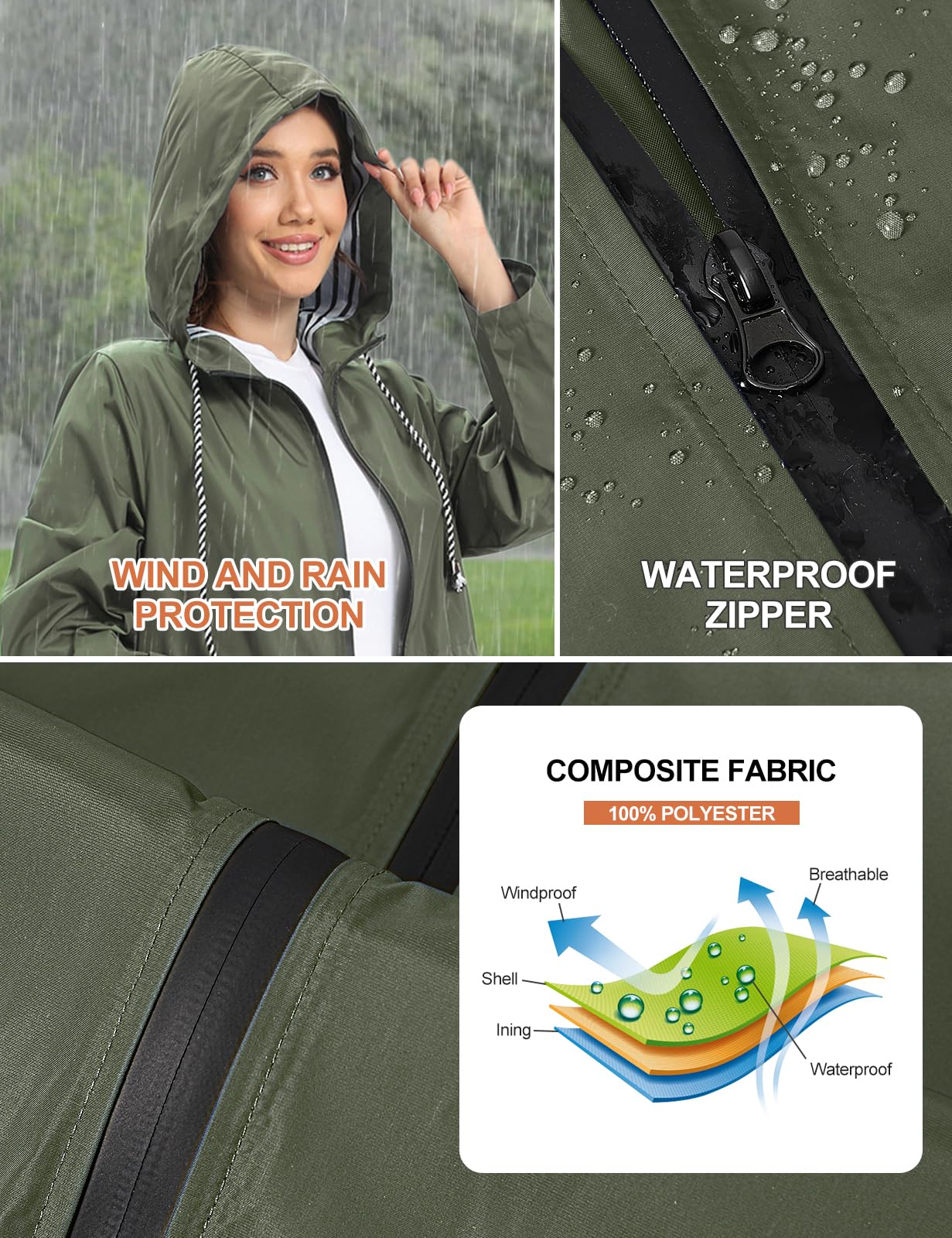 UMIPUBO Chubasquero Mujer Impermeable Chaqueta Ligera al Aire Libre con Capucha