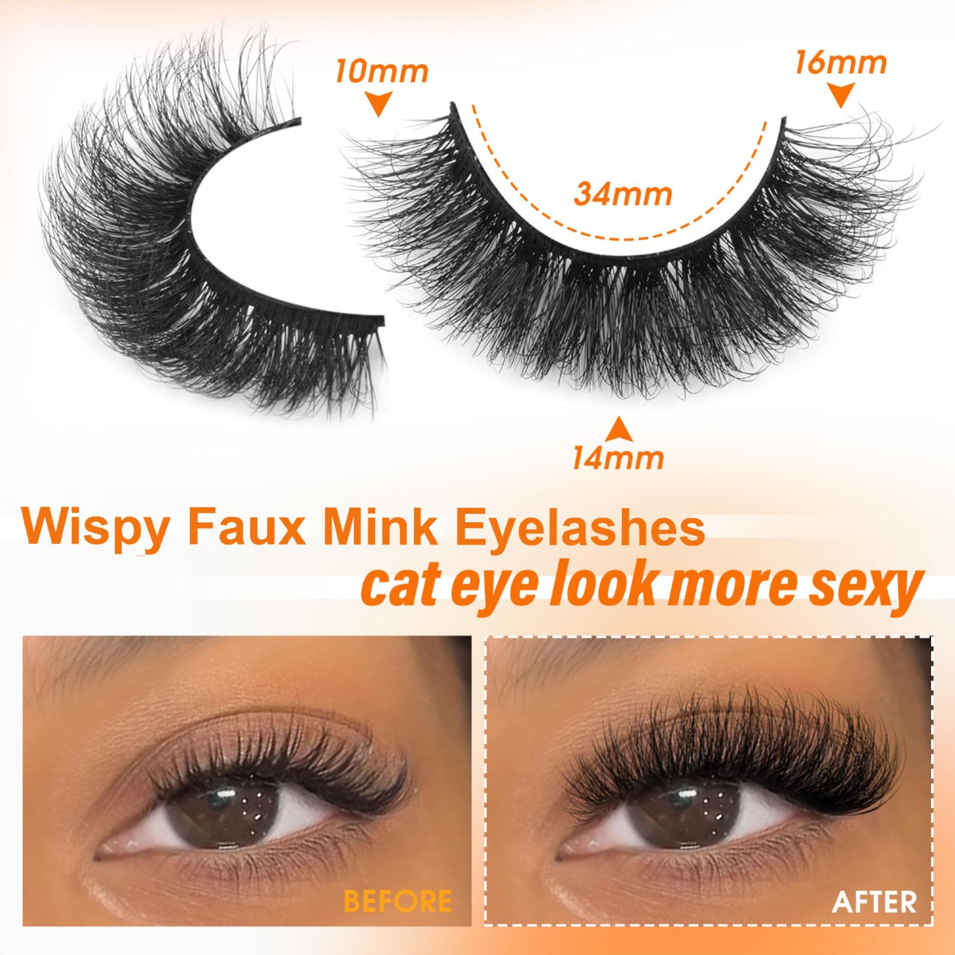 20 works Fluffy False Eyelashes Cat Eye Lashes Strips Natural Look Wispy D Curl Faux Mink Eyelashes Thick Volume Strips Lashes Russian 6D Fake Eyelashes by Zegaine - Image 2