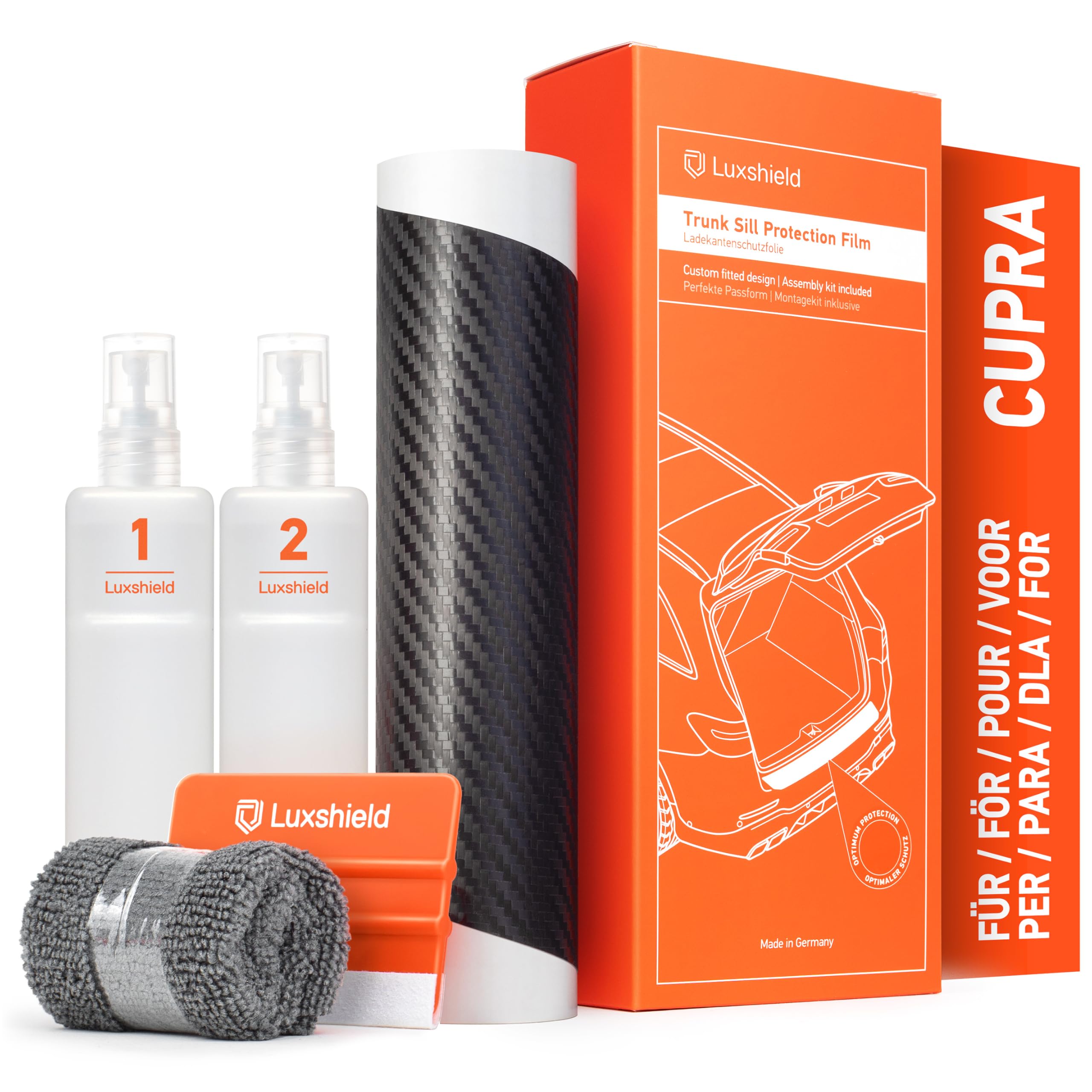 Luxshield Ladekantenschutz Folie für Cupra Leon Sportstourer KL I 2020-2025 - Stoßstangenschutz, Kratzschutz, Lackschutzfolie - Carbon Schwarz