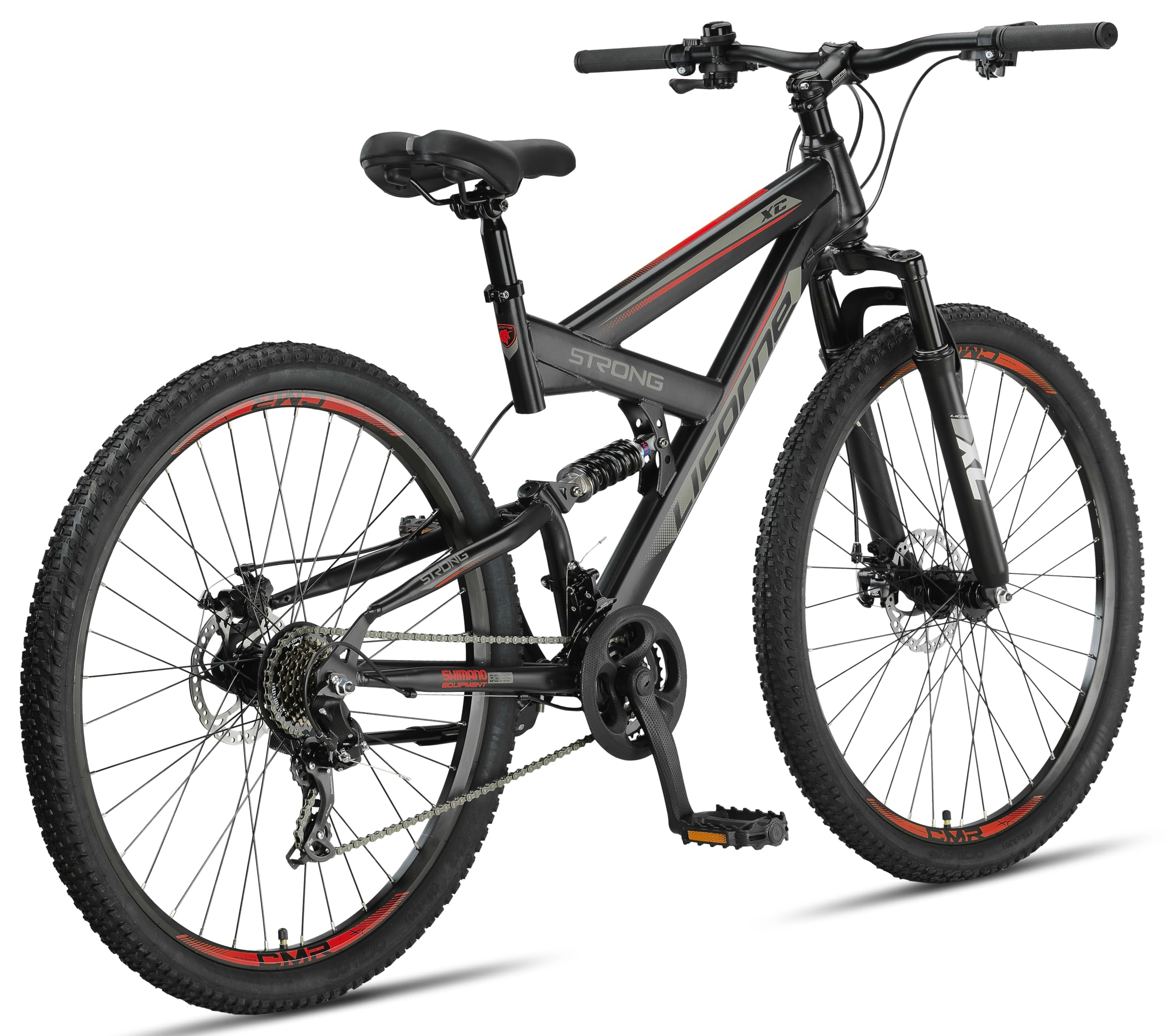Licorne Bike Strong 2D Premium Mountain Bike en bicicleta de 26, 27,5 y 29 pulgadas para niños, niñas, mujeres y hombres, freno de disco delantero y trasero, 21 marchas, suspensión completa