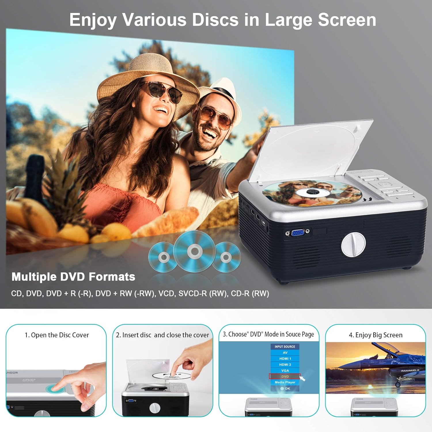 Grеаtеѕt Prоduсt Mini Bluetooth Projector Built in DVD Player, Portable DVD Projector 1080P Support Projector for Outdoor Movies, FANGOR 7500L Home Video Projector Compatible with Phone/ laptop/PS4/ USB/SD Tор Brаndѕ Mini Bluetooth Projector Built in DVD Player, Portable DVD Projector 1080P Support Projector for Outdoor Movies, FANGOR 7500L Home Video Projector Compatible with Phone/ laptop/PS4/ USB/SD