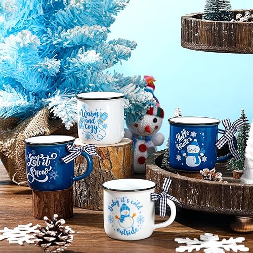 Miniatura 5 de Lallisa 4 tazas de café de Navidad de invierno con cinta, taza de cerámica, regalo de cacao caliente, mini tazas de café, tazas de vacaciones,