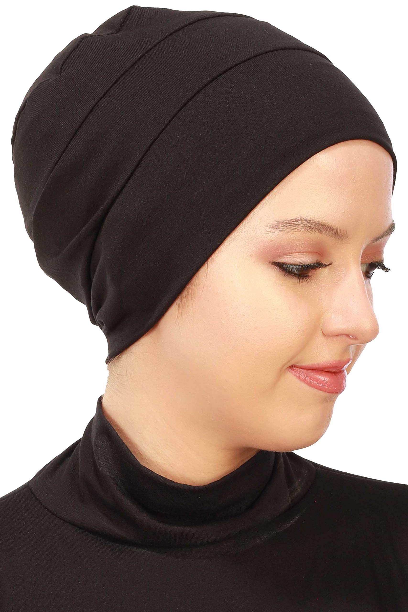 Aisha's Design Women's Black Cotton Hijab Scarf, Ready To Wear Head Scarf For Uk, Bandanas For Turbans For Chemo Headwear For Uk, Turban Headbands For Cancer Cap