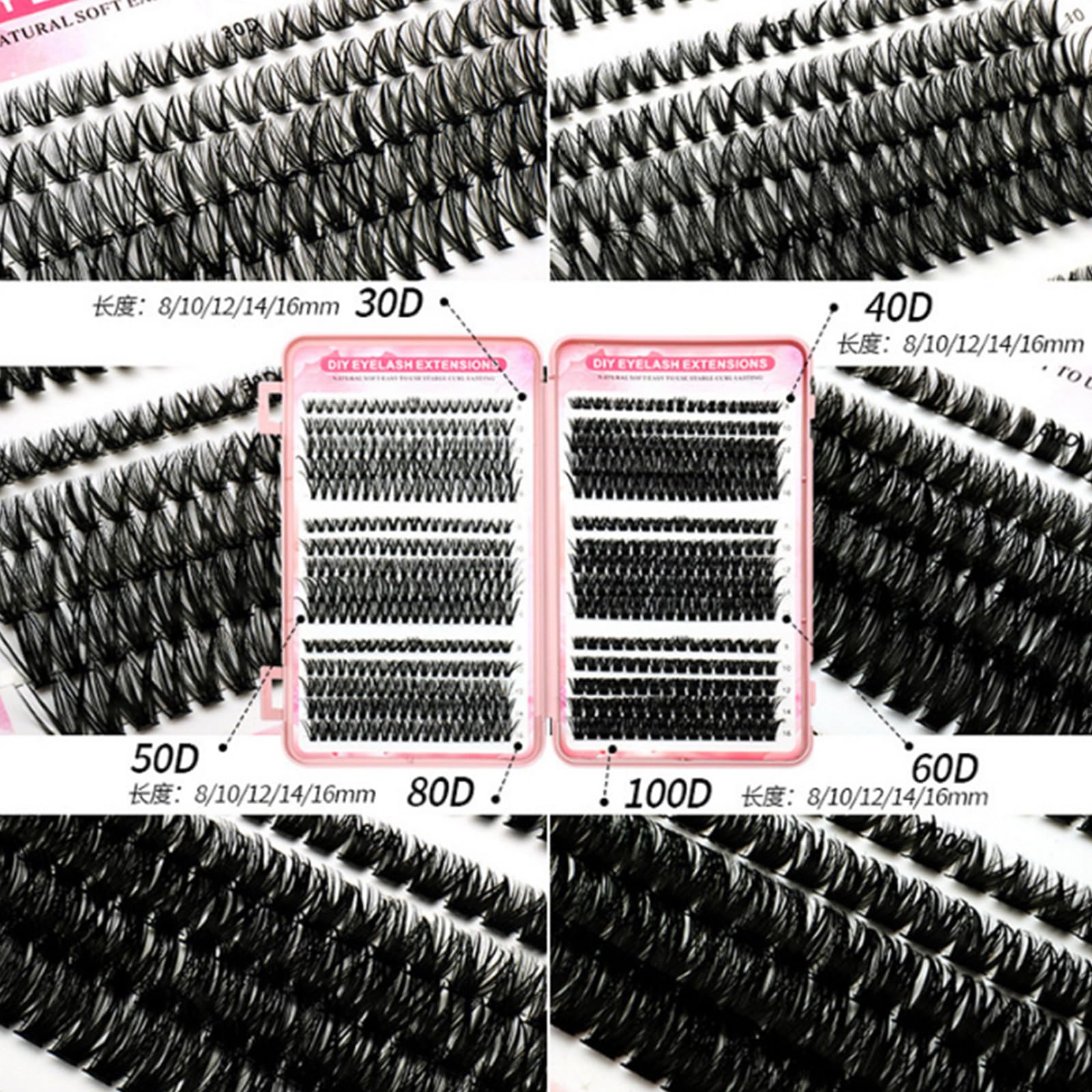 Lash Extension Book Set Mixed 6 Styles Cluster Individual Lashes With 6 Thickness 5 Lengths 30D 40D 50D 60D 80D 100D Create Various Eyelash Looks DIY Eyelash Extension Natural Dramatic Fluffy Curl - Image 4