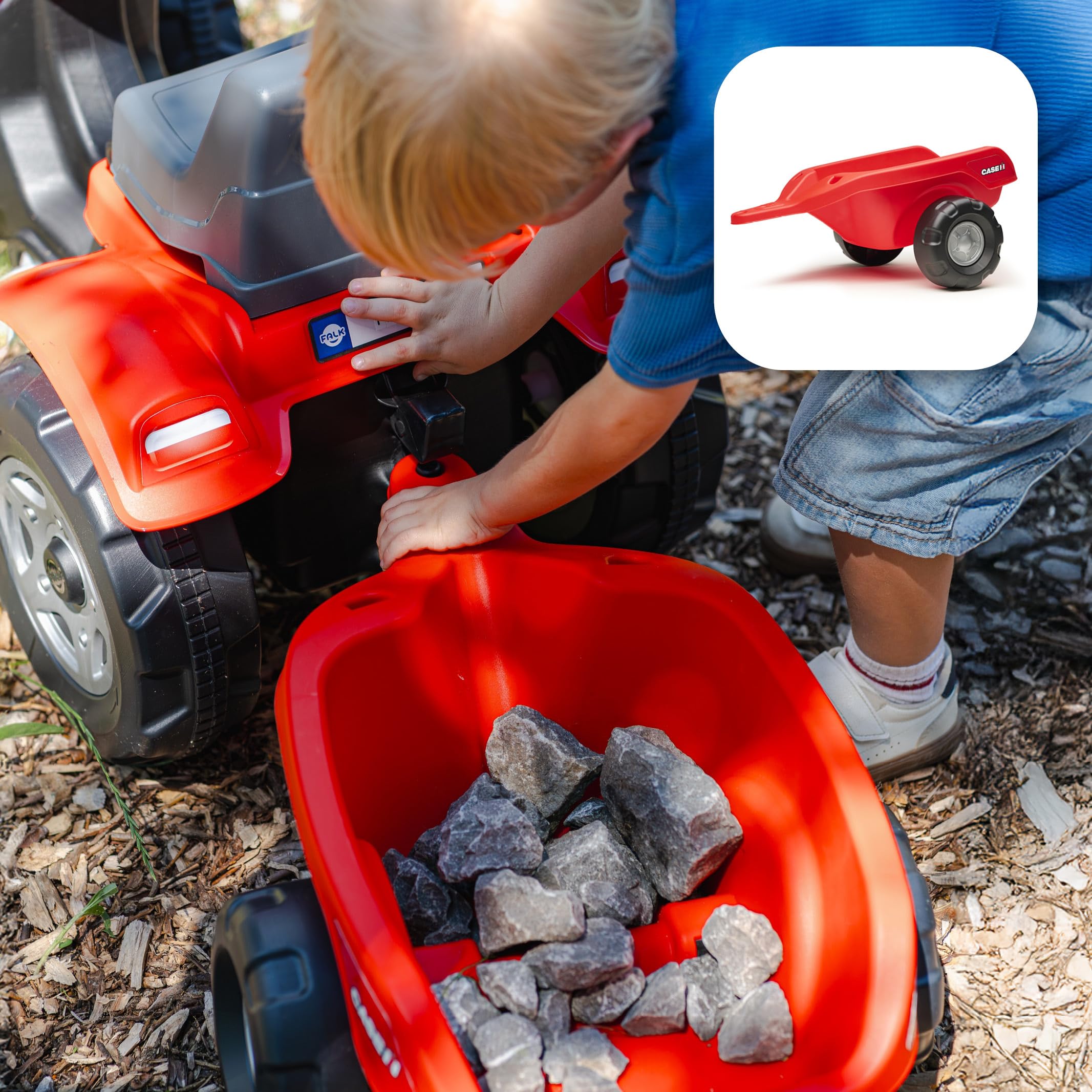 Falk Case IH Traktor mit Pedalen, für Kinder, mit Anhänger, ab 2 Jahren | Haube zum Öffnen und verstellbarer Sitz