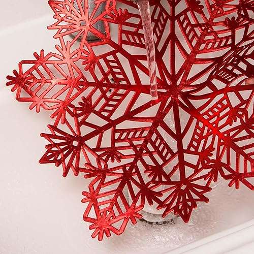 Miniatura 4 de AHHFSMEI Manteles individuales metálicos de vinilo prensado, juego de 6 manteles decorativos (rojo copo de nieve, redondo)