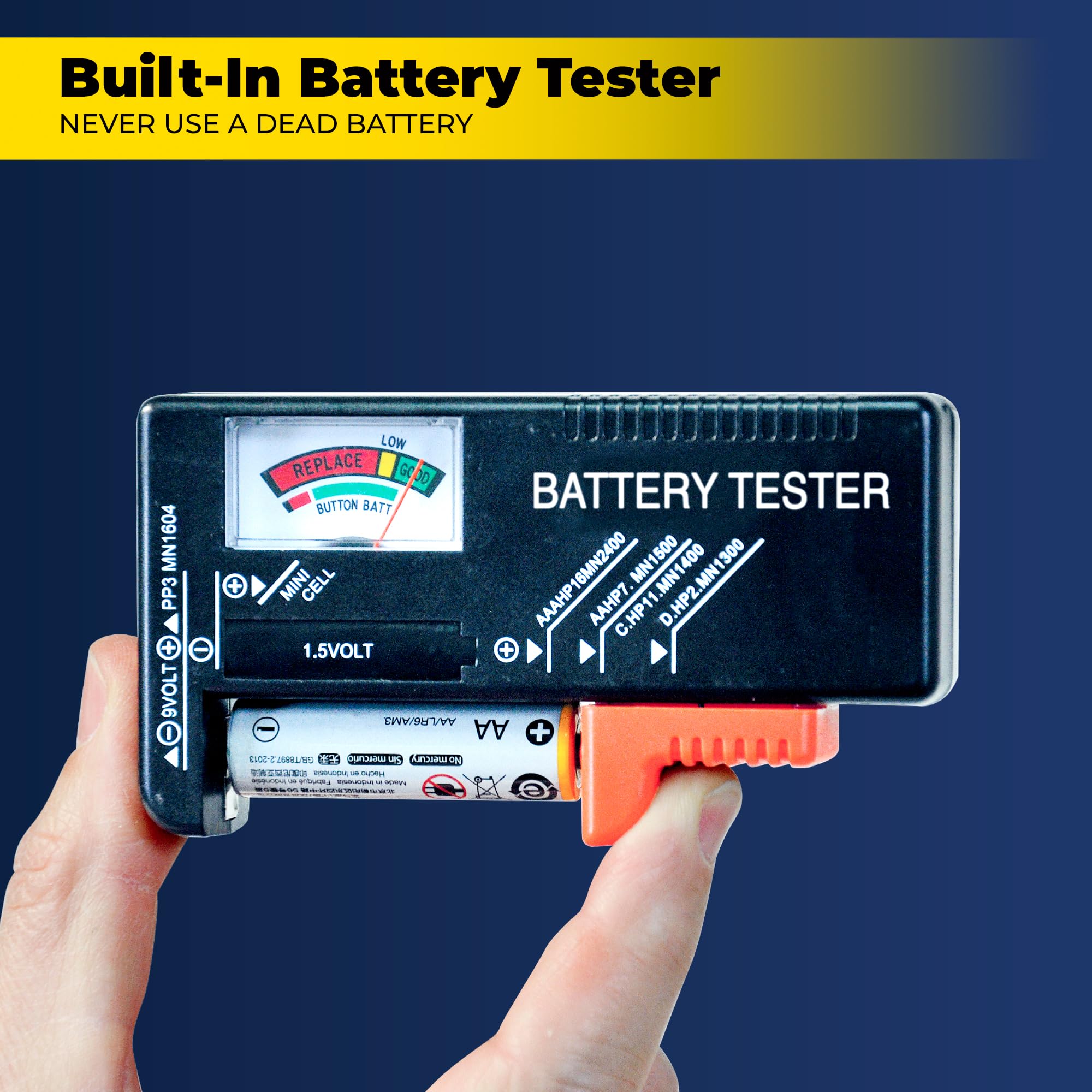 Ontel Battery Daddy – Custodia organizer per batterie con tester, conserva e protegge fino a 180 batterie, coperchio trasparente di bloccaggio, come visto in TV