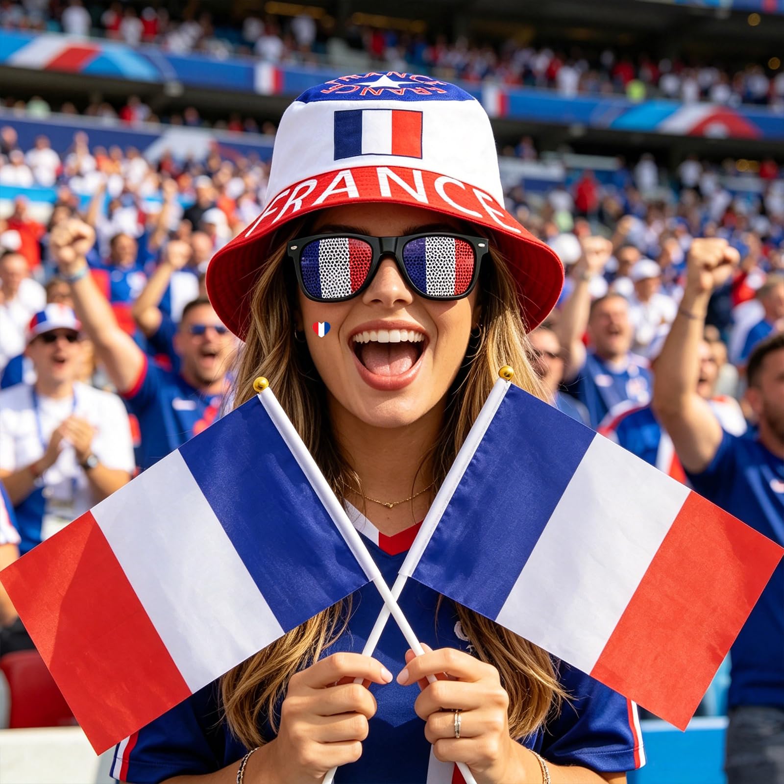 Kit Supporter France 7 Pièces, Football Accessoire Chapeau avec Lunettes, Drapeaux et Tatouages pour la Coupe du Monde 2026, Idéal Lors des Soirées de Match pour Garçons et Filles