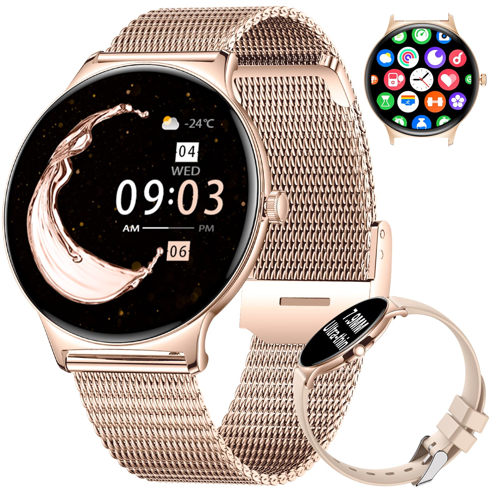 LIGE Smartwatch Donna con Chiamate, 1,43 AMOLED Orologio Fitness Ultra Sottile con 100+ Modalità Sportive, Ciclo Mestruale per Android iOS