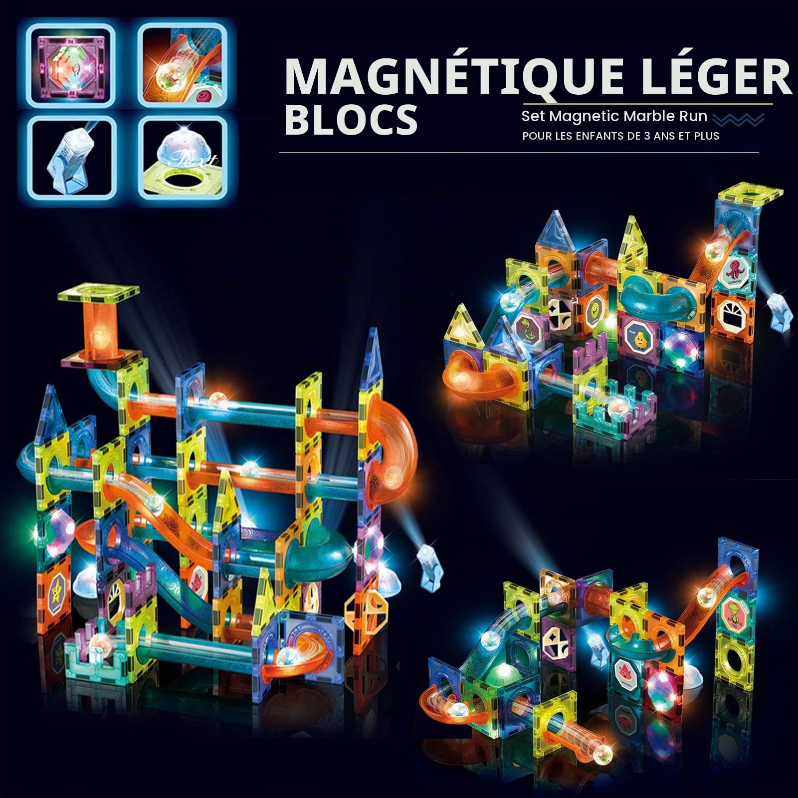 Blocs de Construction magnétiques de Luxe, Jouets STEM pour Enfants, Ensemble de Blocs de Construction de Jouets éducatifs 3D 3-12 Cadeaux pour garçons et Filles(Light Orbital Blocks-110PCS)