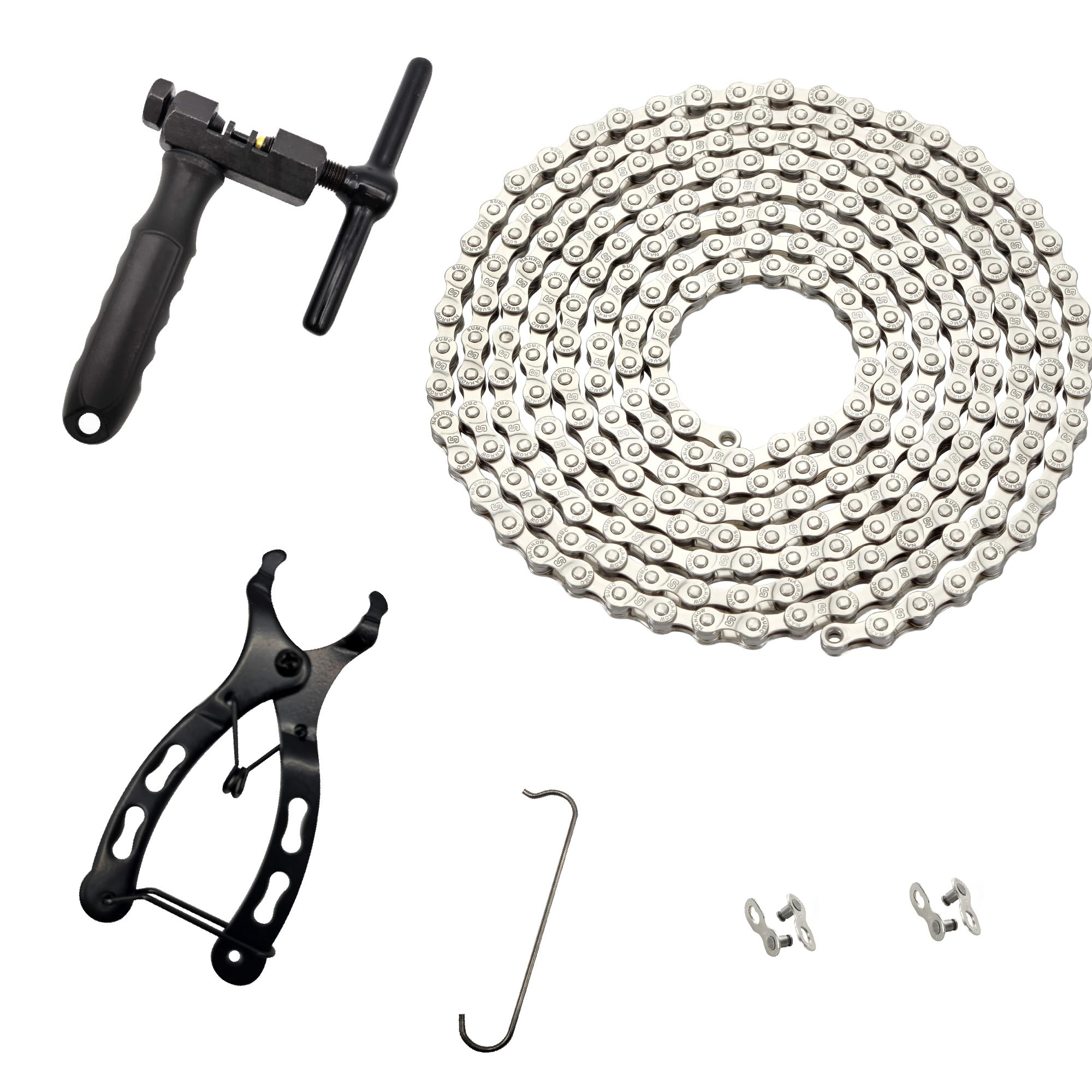 Chaîne de vélo pour vélo de route, VTT, vélo de ville, BMX et e-bike (avec moteur moyeu) avec 6/7/8 vitesses, 126 maillons avec boucle à dégagement rapide, coupe-chaîne (kit chaîne de vélo 6/7/8