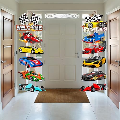 Miniatura 7 de Cartel de bienvenida para puerta de coche de carreras, decoración de fiesta de cumpleaños, cartel de recortes para decoración de fiestas de