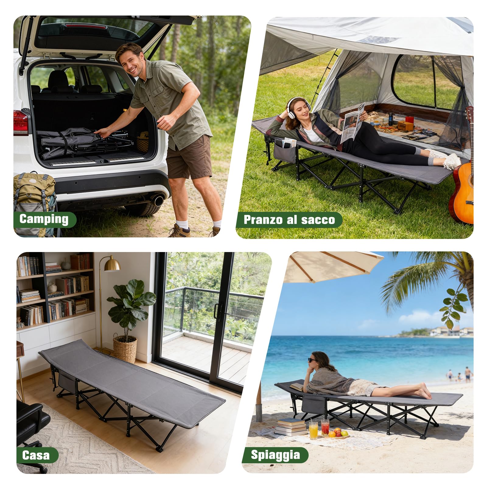 Sekey Letto da campeggio pieghevole XXL, 190 x 71 x 35 cm, extra largo, con tubi in acciaio rinforzato e tessuto Oxford di alta qualità, ideale come lettino da pesca e campeggio