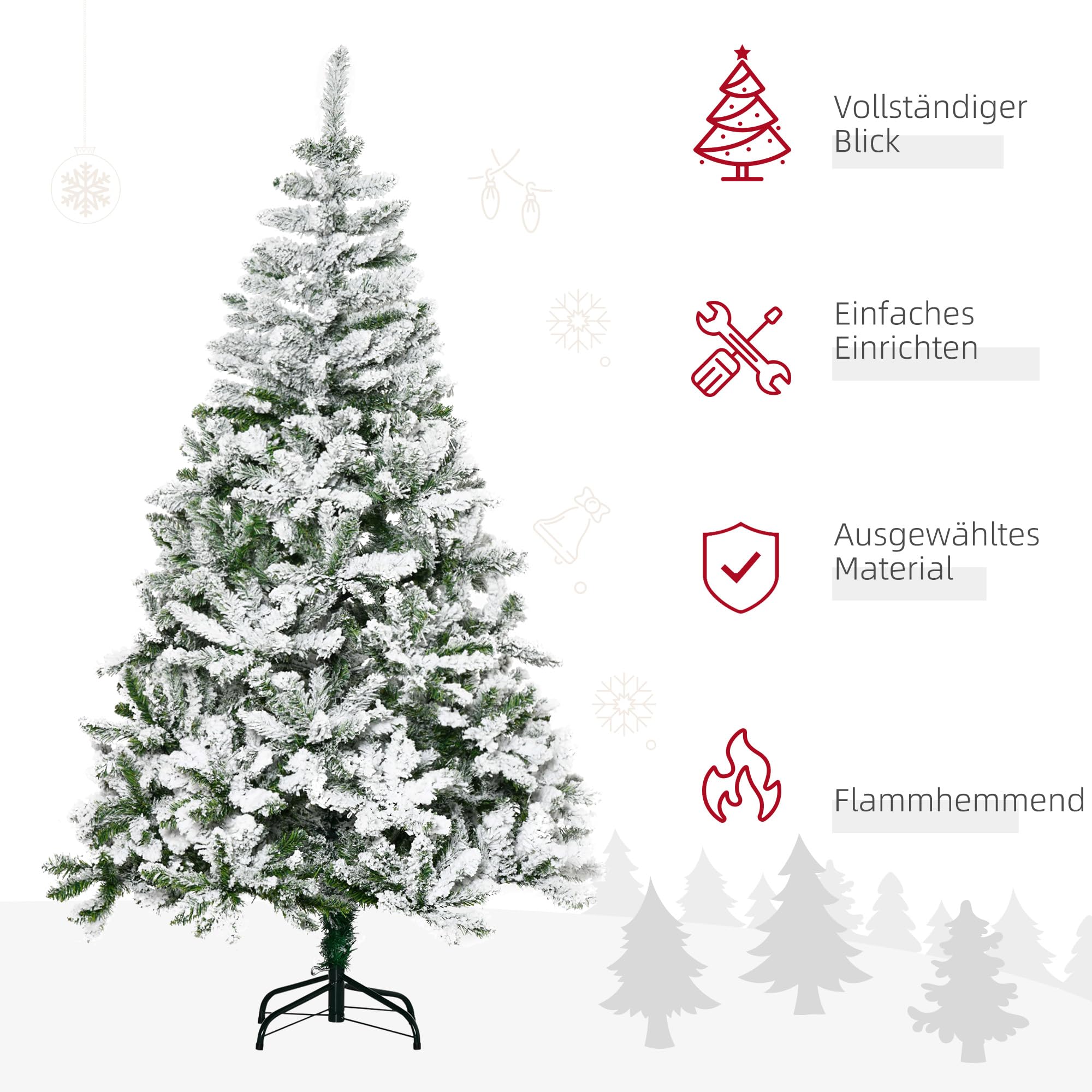HOMCOM Kunstmatige Kerstboom 1,80 m, levensecht, vol uiterlijk, slanke