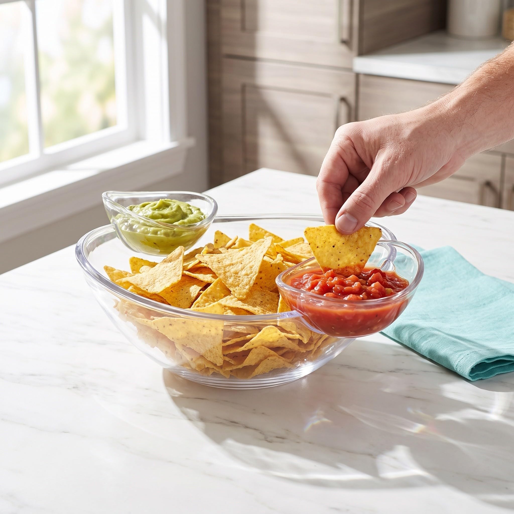 1 Set Servierplatte für Chips und Dips mit abnehmbarer Dipschale
