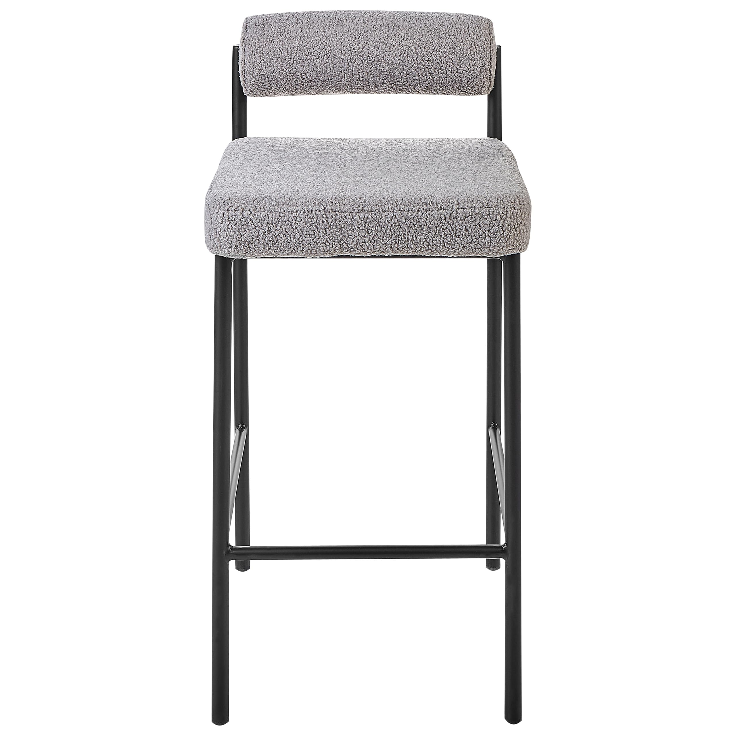 Beliani Barstuhl 2er Set Bouclé grau niedrige Lehne Metallgestell Fußstütze Retro Amaya