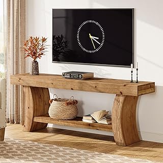 63" Solid Wood TV Stand for 55/60/65/75" TVs, Farmhouse TV Console, Low Entertainment Center with Storage for Living Room, Bedroom