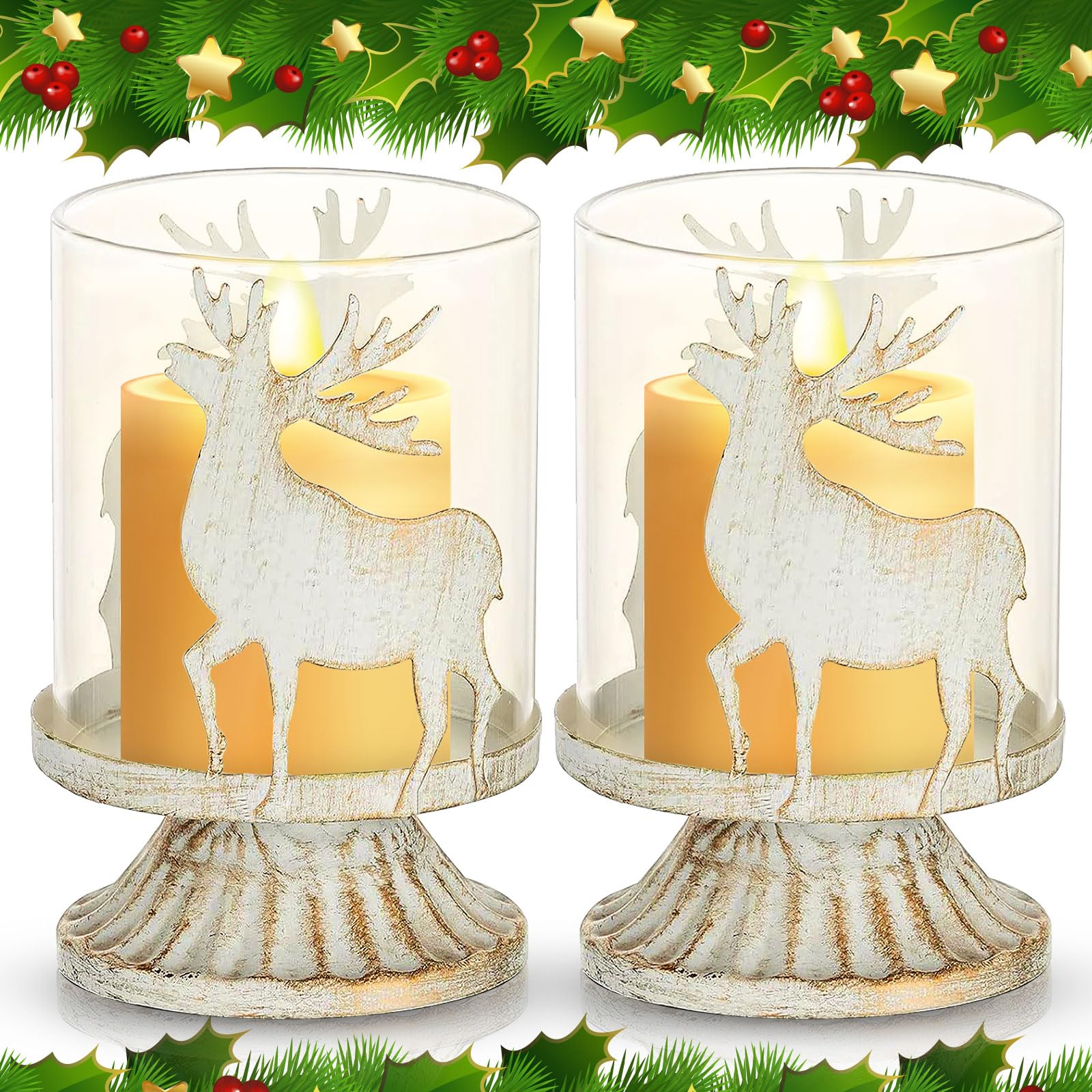ZPQAODI Juego de 2 Candelabros de Metal Portavelas Blanco para Centro de Mesa Candelabros de Navidad, candelabros para Velas para Decoración de Chimenea de Manto de Mesa Navideña, Blanco