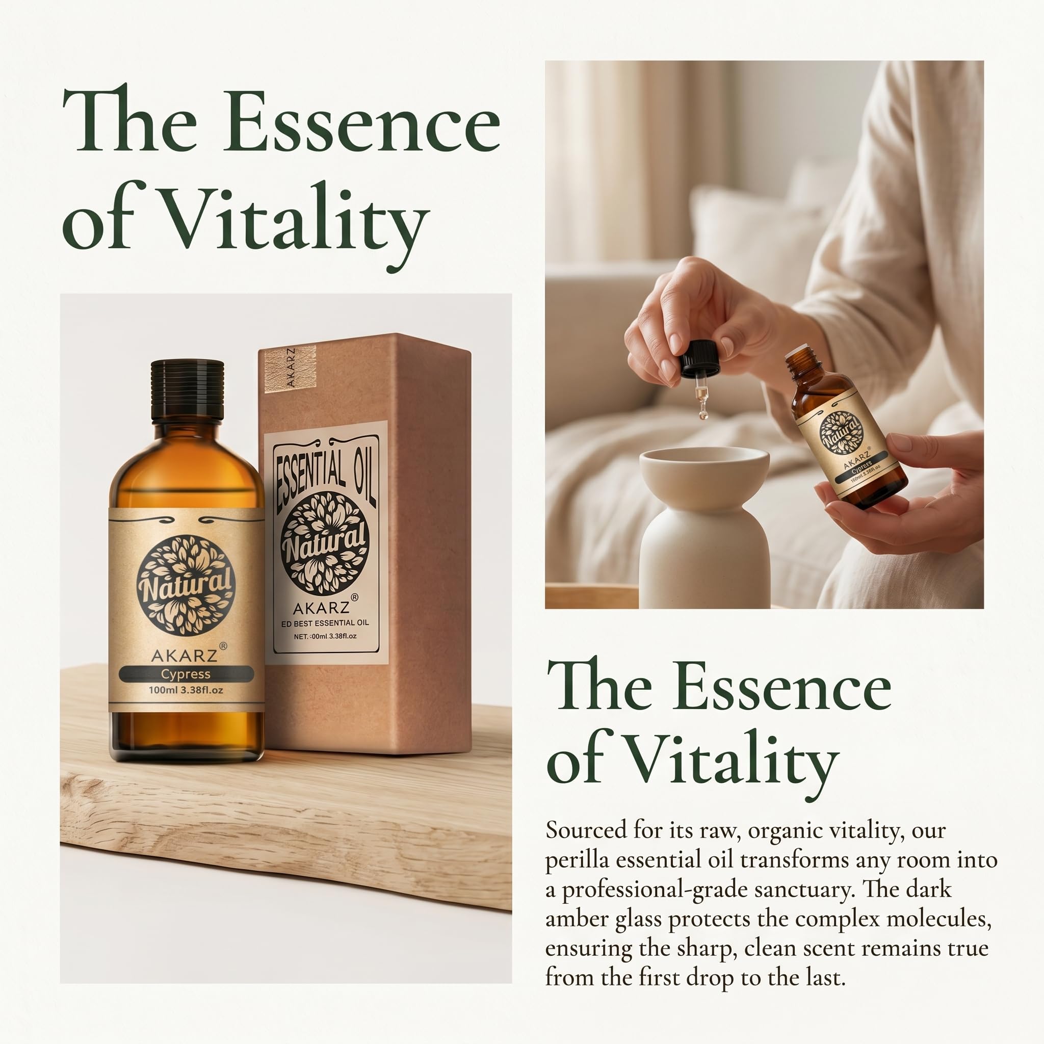AKARZ 100ml Olejek esencjny z Cyprysu - Naturalny olejek aromatyczny do dyfuzorów, lamp aromatycznych i aromatów pomieszczeń