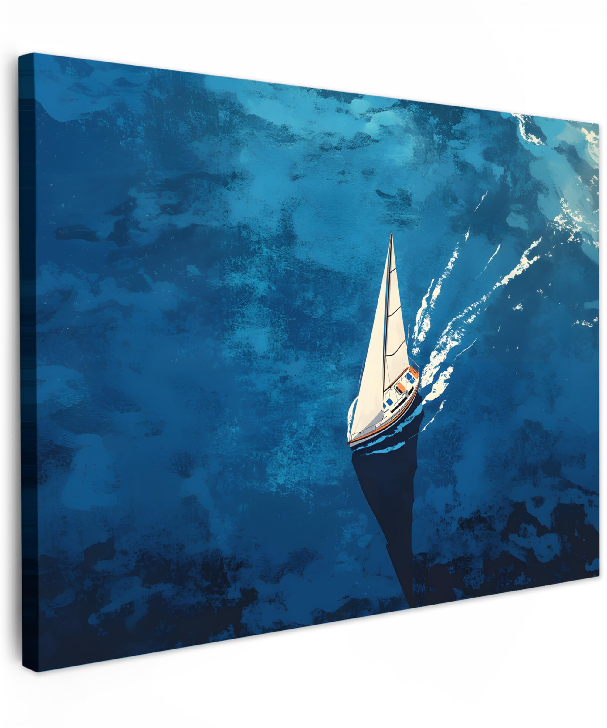 MuchoWow© Canvas Wall Art 31"x24" / 80x60 cm Decor Paintings Prints framed on Canvas Decorations Wallart Sailboat - Water - Abstract - Shadow