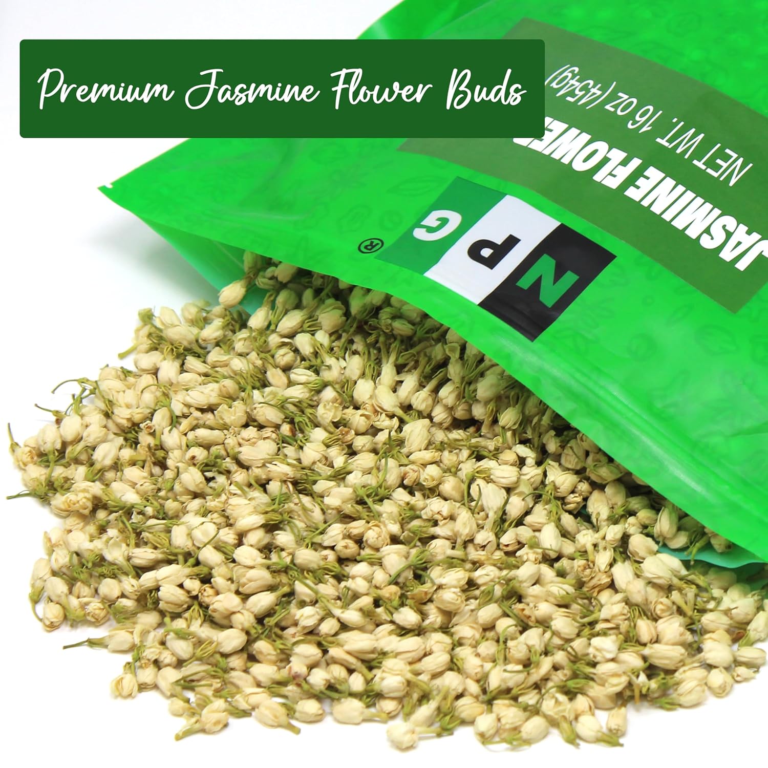 NPG Dried Jasmine Flowers Tea 16 Oz, Whole Buds, Natural Aromatic Blossoms for Tea Blending, Relaxation, Potpourri, Crafting, Resealable Pack, Chemical-Free, Food Grade, Edible Bud, Caffeine-free - Image 3