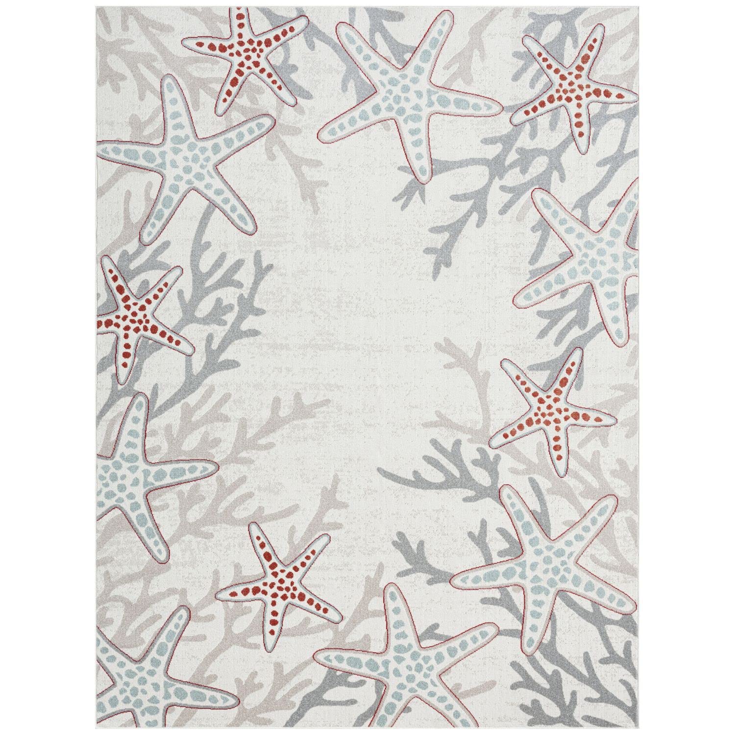 Home Dynamix Marine Coral Coastal Starfish Indoor/Outdoor Rug, Ivory/Blue, 5'2"x7'2"