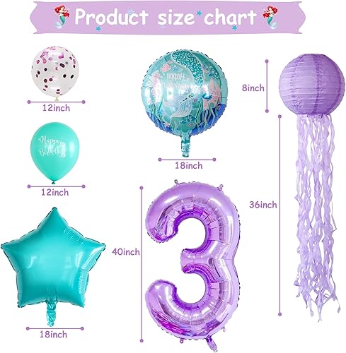 Miniatura 3 de ADLKGG - Decoración de sirena púrpura para fiesta de cumpleaños, faroles de papel de medusas colgantes, globos de papel para Primera fiesta de