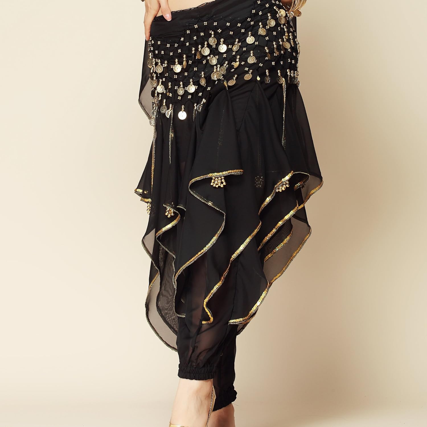 MUNAFIE Belly Dance Harem Pants - Tribal Costume Pants for Women, High Waisted Elastic Waistband, Soft Stretchy Fabric - Image 5