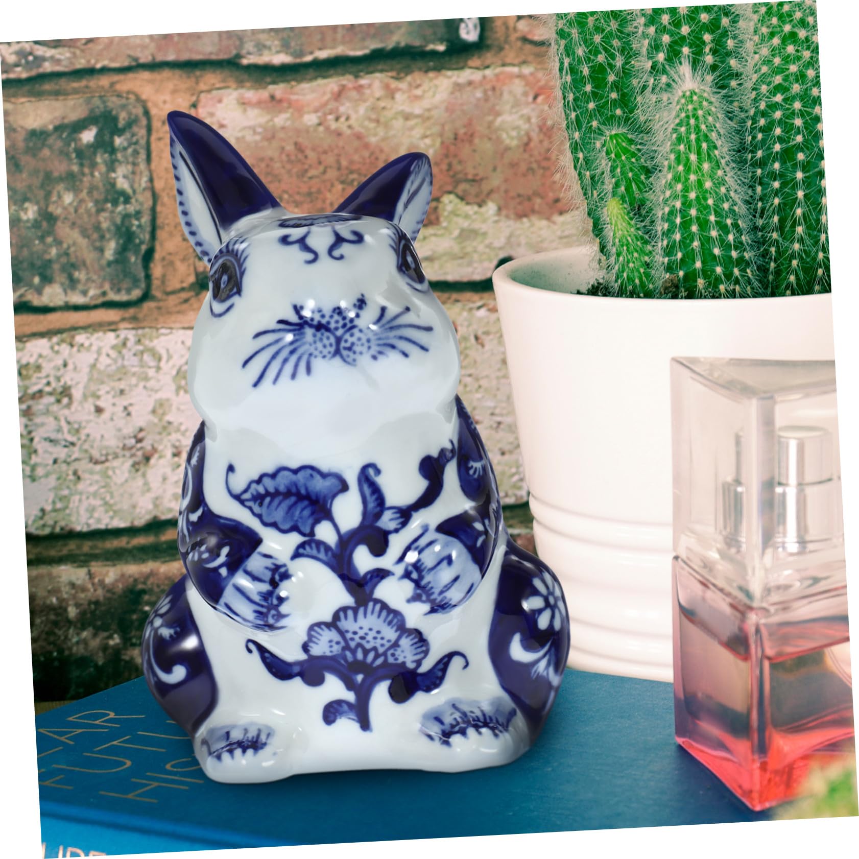 DOITOOL Figurine de Lapin Ornement Élégant en Céramique Bleu Clair Style Chinois, Décoration Adorable pour Bureau ou Salon pour Pendaison de Crémaillère