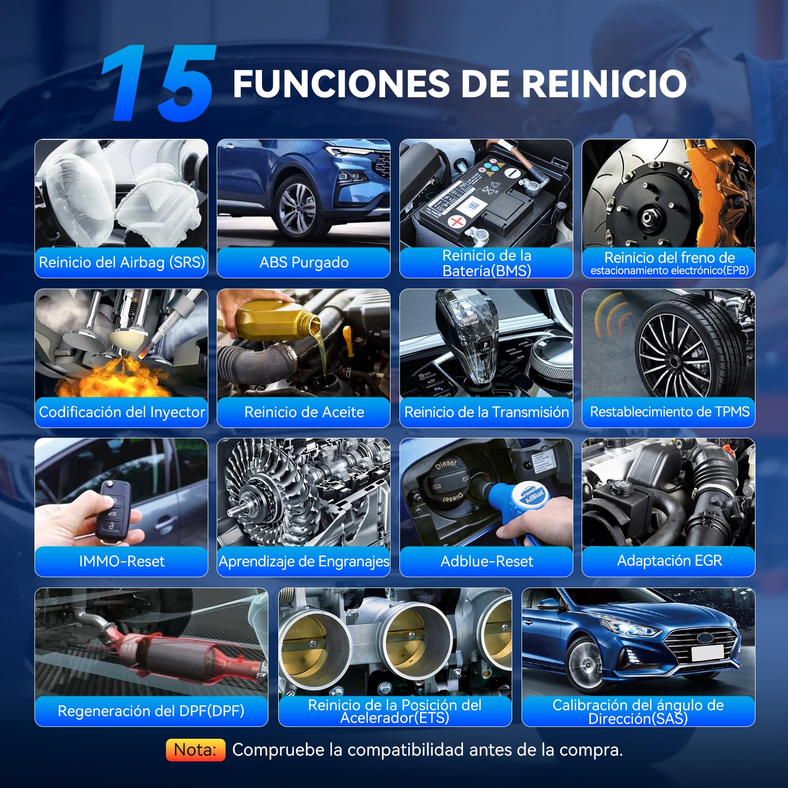 OBD2 Diagnosis, MUCAR 632 Diagnosis Coche Multimarca de 4 Sistema(ECM/TCM/SRS/ABS), Diagnosis Coche con 15 Funciones de Reinicio/Vin Automático/Prueba Activa-Actualización Gratuita