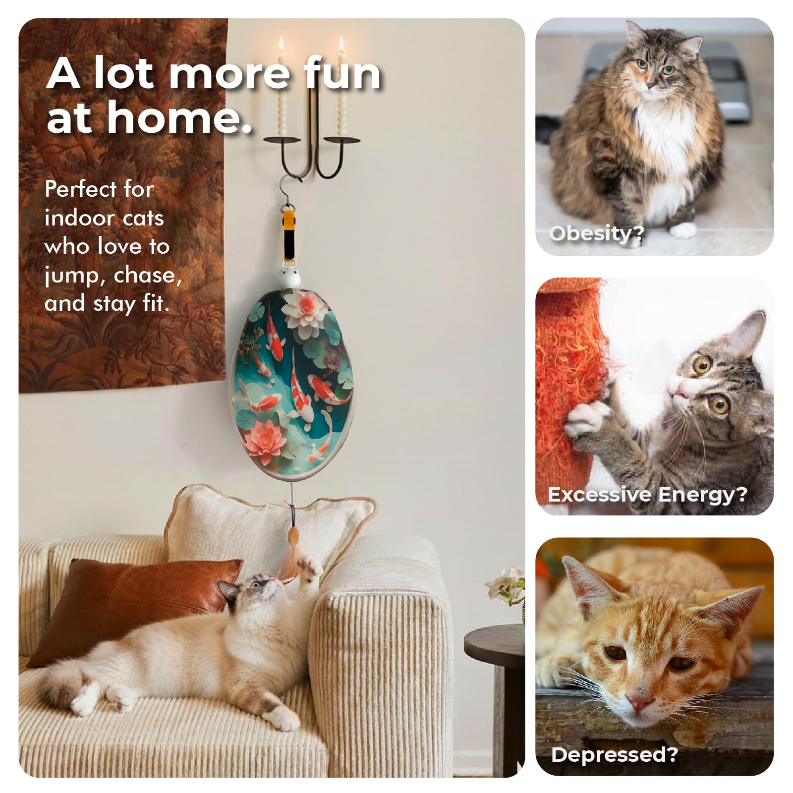 OtterVerz 11 Juguetes interactivos para gatos de interior, juguete de plumas colgante automático oculto para gatos, juguetes de enriquecimiento recargables activados por movimiento para gatos adultos