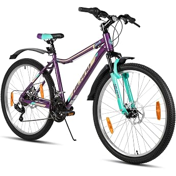 Hiland Women's Mountain Bike 26/27.5 Inch Aluminium Frame 18 Speed MTB for Women Ladies and Girls Mountain Bike with Double Disc Brake Suspension Fork Mint Green/Purple