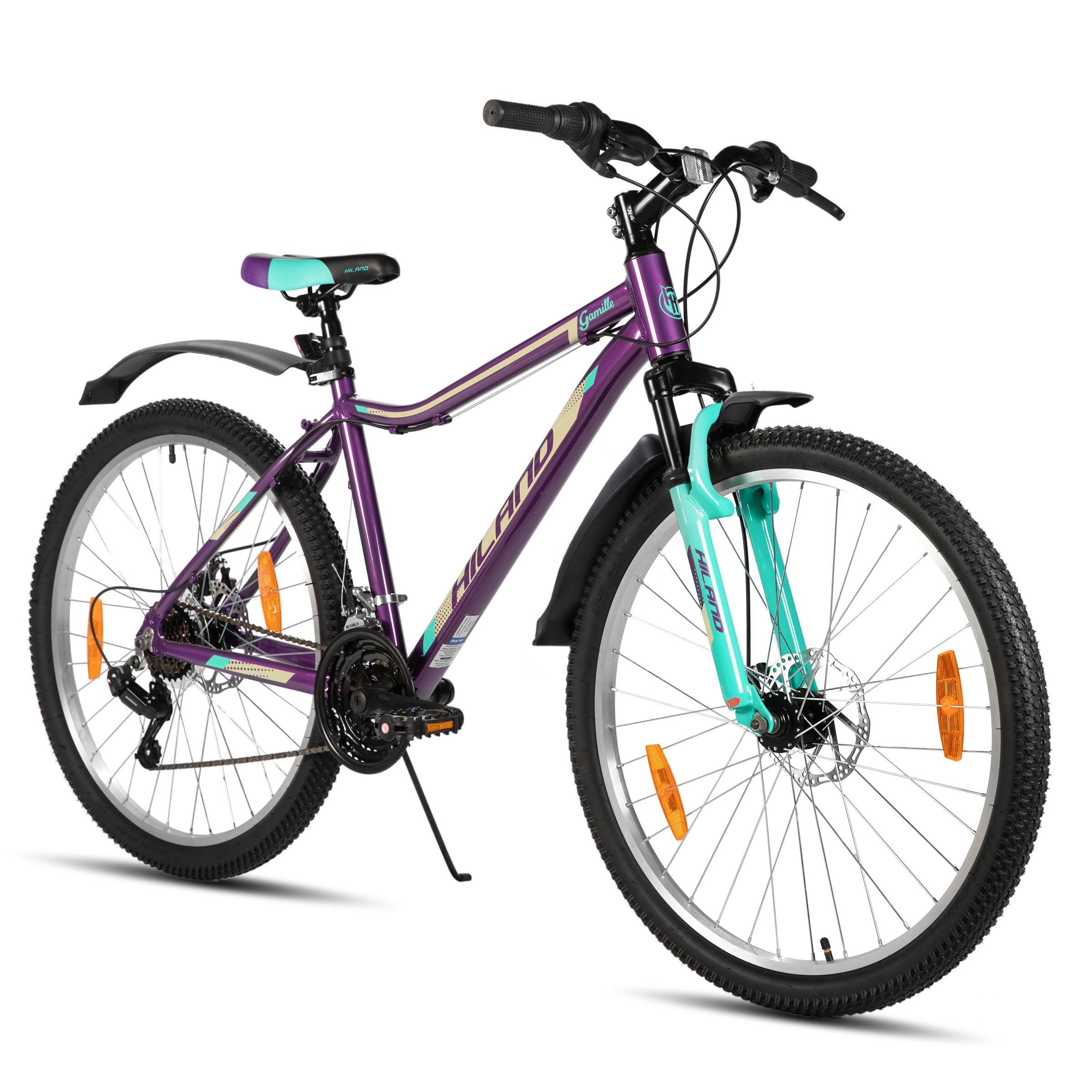 HILAND Mountain Bike Donna 26/27,5”, Telaio in Alluminio, MTB 18 Velocità per Donna e Ragazza, Freni a Disco Doppi, Forcella Ammortizzata, Verde Menta/Viola