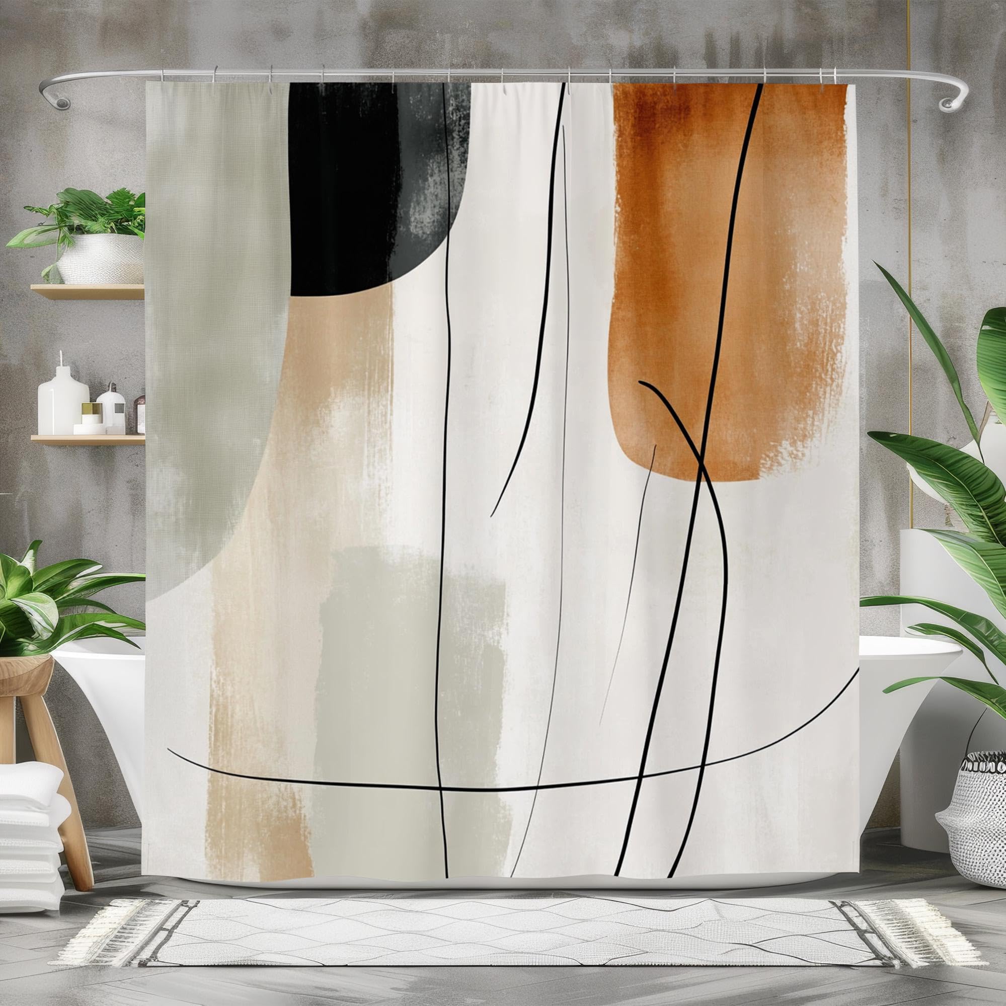 GLKSDLPO Abstract Modern Art Shower Curtain | Waterproof Fabric Bath Curtain | Bathroom Decor - Black, Beige, Rust, White(80x150cm/31x59in(WxH))