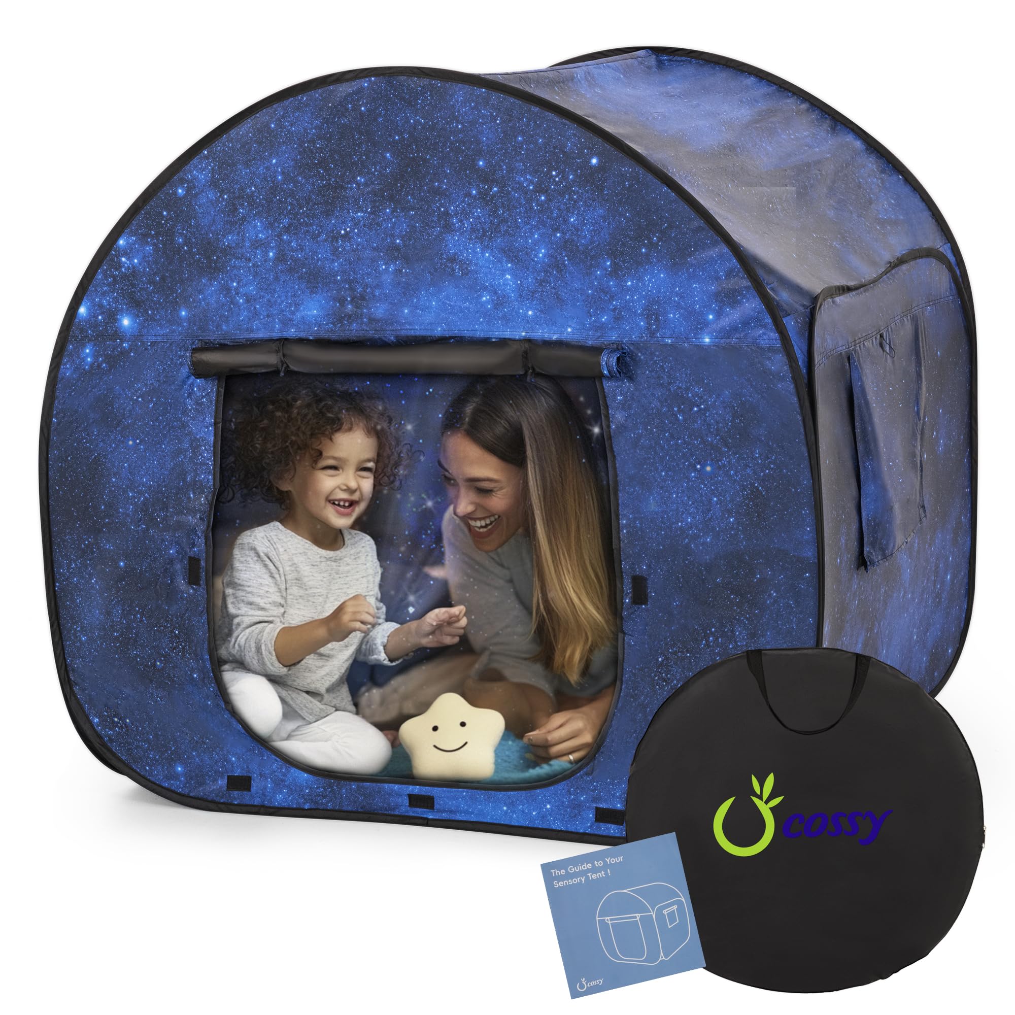 cossy Sensory Tent,Sensory Tent for Autism with Starry Night Print, Pop Up Tents for Kids, Blackout Tents, Calm Corner for Children to Play and Relax, Helps With Autism, SPD, Anxiety,120cm