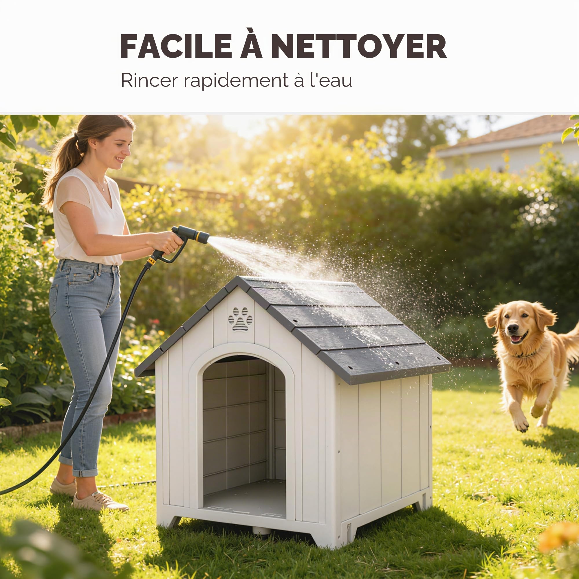PawHut Abri en Plastique pour Chien/Chiot, int/ext, Plancher surélevé
