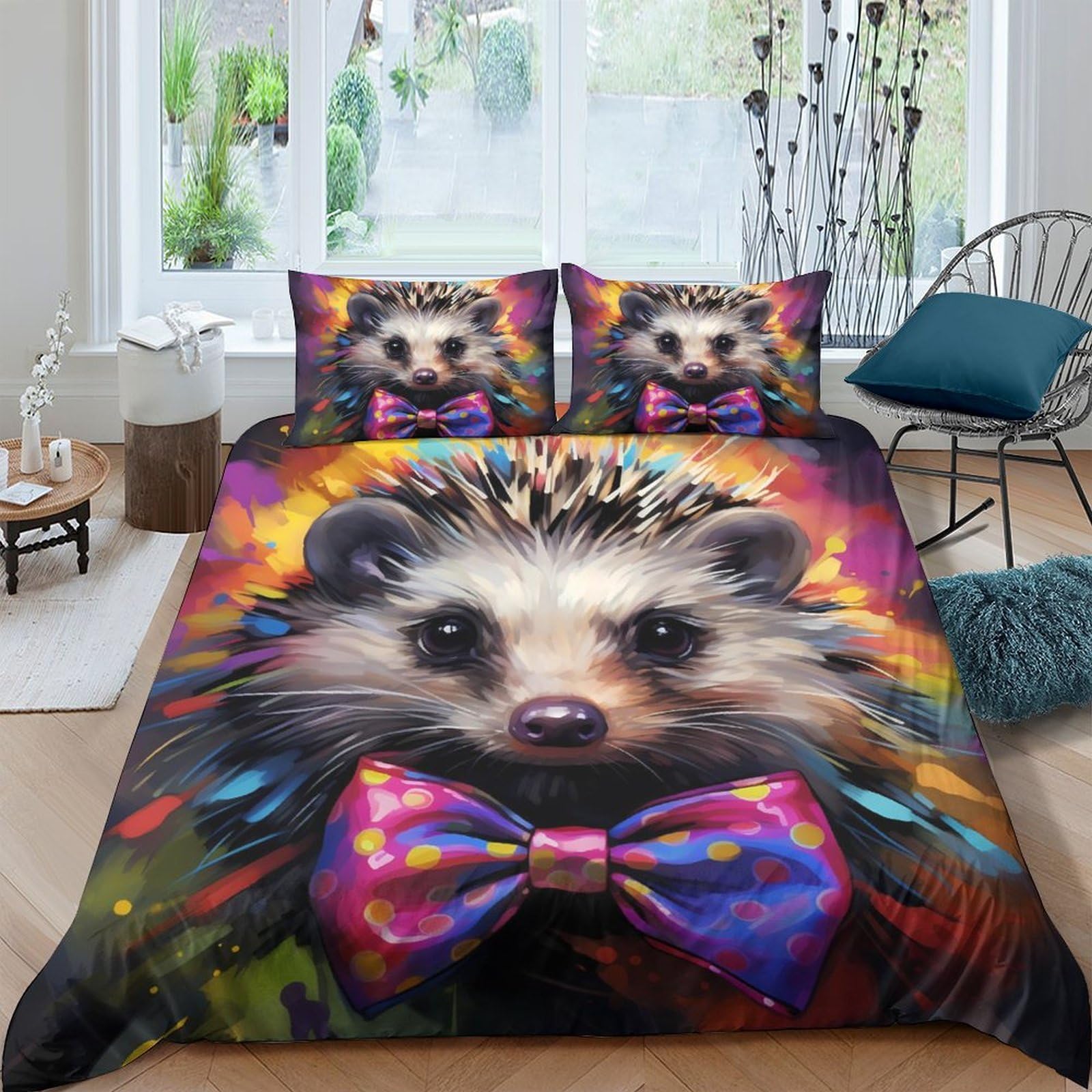Ctjqhvkz Style-4 3D Printed Hedgehog Art Fitted Sheet Microfiber Anti-Slip Colorful Bow Tie Bed Cover For Bedroom Guest Room Single（135X200cm）