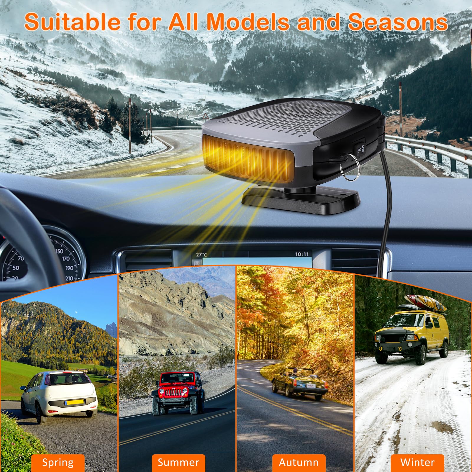 Coikes Auto Heizung 12V 150W Auto Heizlüfter 2 in 1 Heizung & Kühlung Standheizung Tragbare Auto Autoheizer Windschutzscheibe Defroster Defogger Elektrische Heizung Ventilator für Auto SUVLkw Jeep