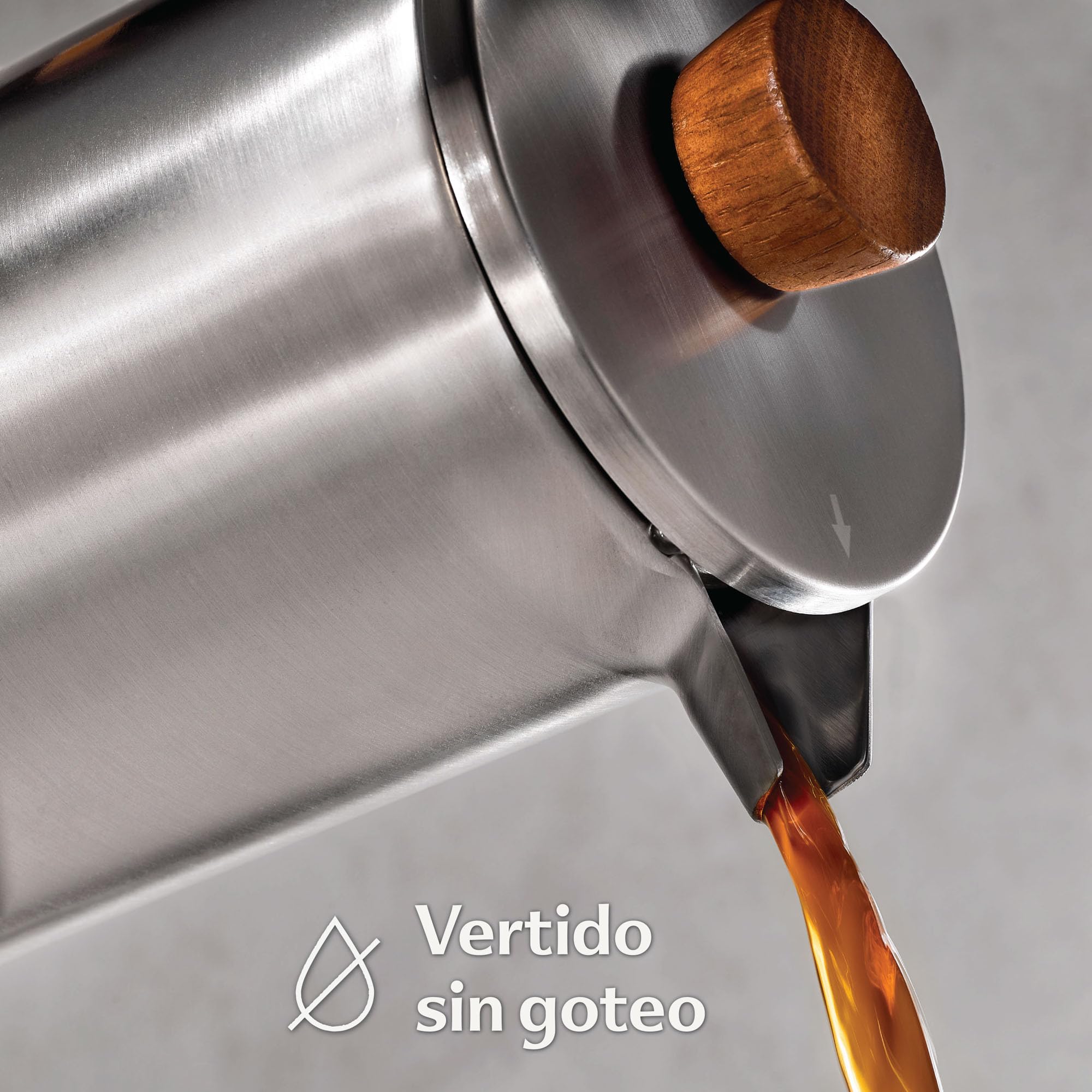 Cafetera Francesa 1L Acero Inoxidable Madera Roble Doble Pared Aislada 5 Tazas 2 Filtros