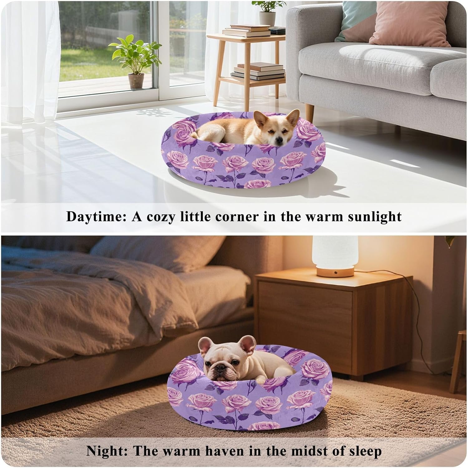 Pet Dog Beds Warm & Cozy Fluffy Dog Pillow Bed for Extra Small Size Pets Sleeping M Beauty Rose Purple