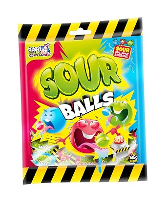 Super Sour Balls - Extremely Sour Candy (Apple Strawberry Raspberry) 45 Balls Per Bag (135g) Halal Certified Retail Bulk Pack or Party Pack of 1 5 or 12 (12)